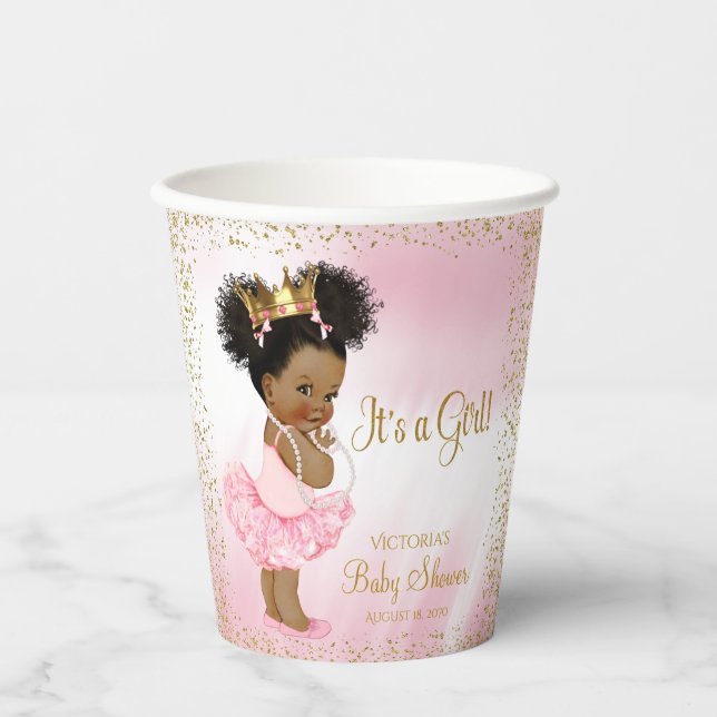 Pink Gold African Princess Baby Shooting Paper Cup Pappbecher (Vorderseite)