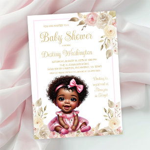 Pink Gold Afro Girl Babydusche Einladung
