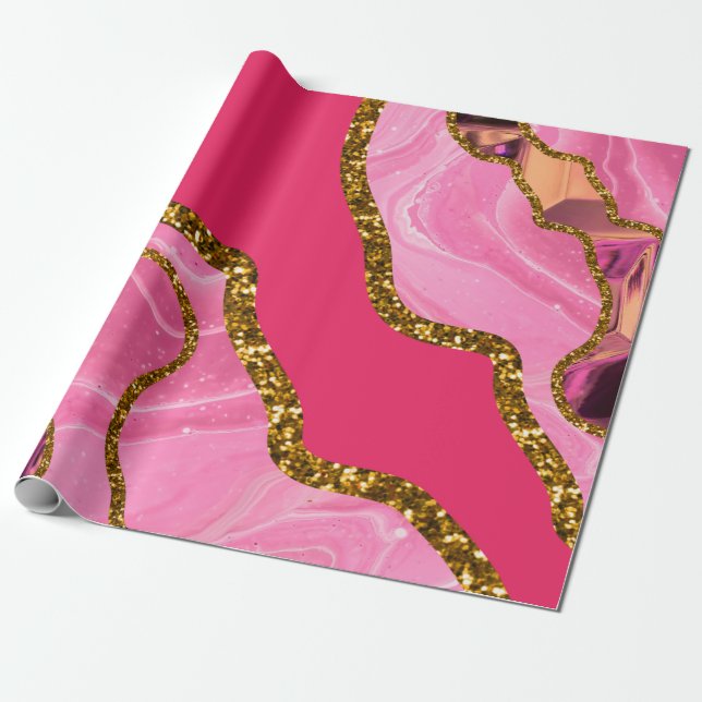 Pink & Gold Agate Geode Glitzer Geschenkpapier (Ungerollt)