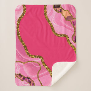 Pink & Gold Agate Geode Glitzer Sherpadecke