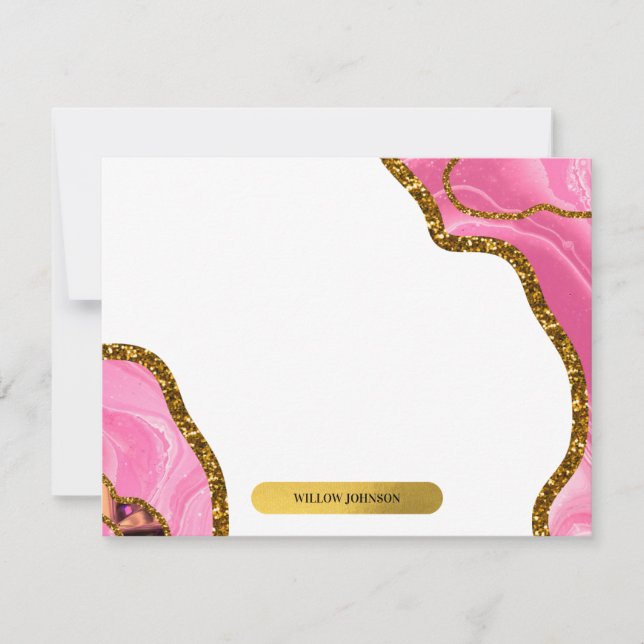 Pink & Gold Agate Geode Glitzer Stationery Mitteilungskarte (Vorderseite)