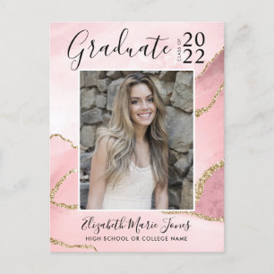 Pink Gold Agate Glitzer Graduate Foto Abschluss Postkarte