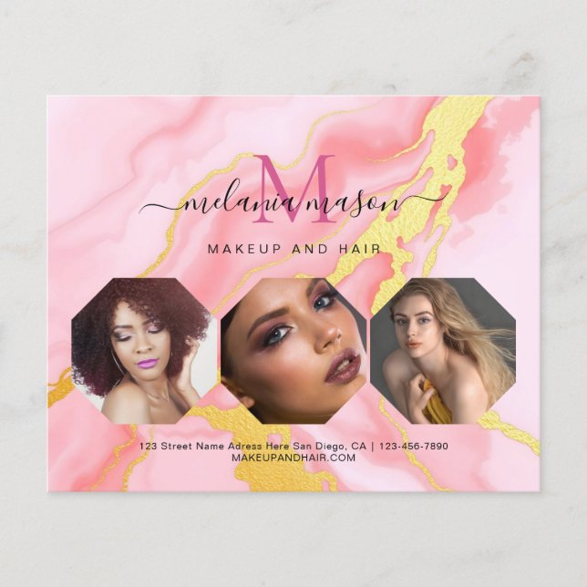 Pink Gold Agate Makeup Artist Foto Aquarell Flyer (Vorne)