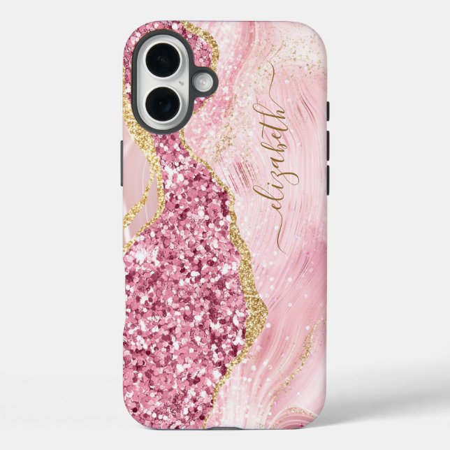 Pink Gold Agate Marmorname Skript Case-Mate iPhone Hülle (Rückseite)