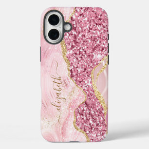 Pink Gold Agate Marmorname Skript iPhone 16 Plus Hülle
