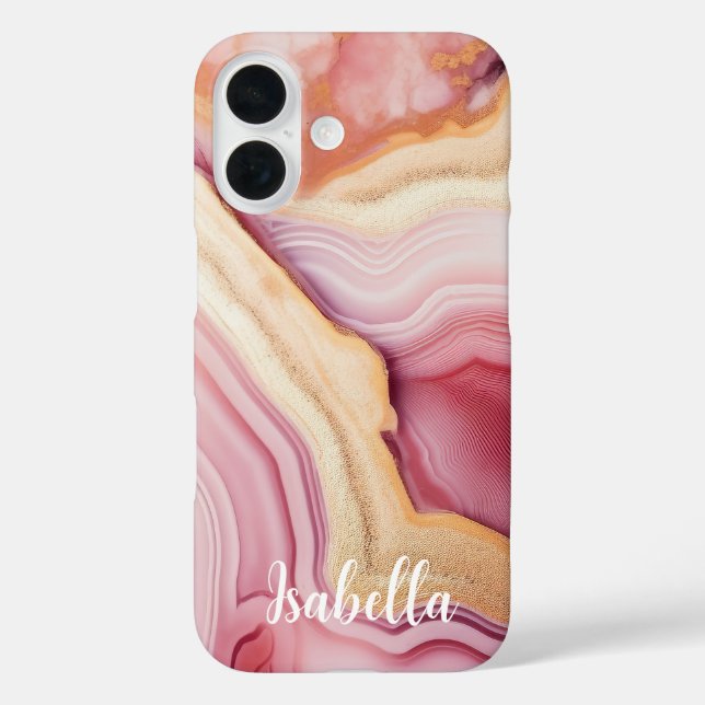 Pink Gold Agate Modern Stilvoller Name Case-Mate iPhone Hülle (Rückseite)