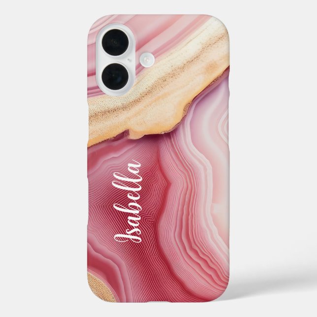 Pink Gold Agate Moderner Chic Name Case-Mate iPhone Hülle (Rückseite)