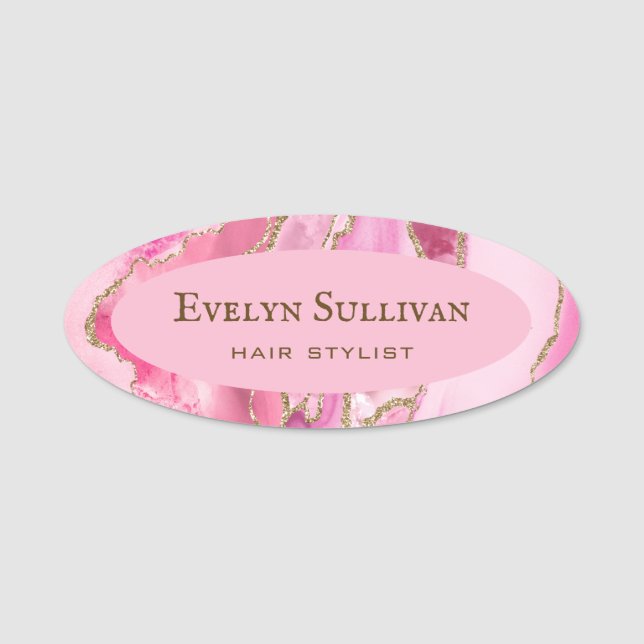 Pink Gold Agate Name Tag Namensschild (Vorderseite)