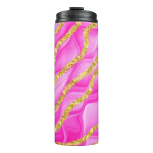 PINK & GOLD AGATE SEHEN WAVE PATTERN THERMOSBECHER