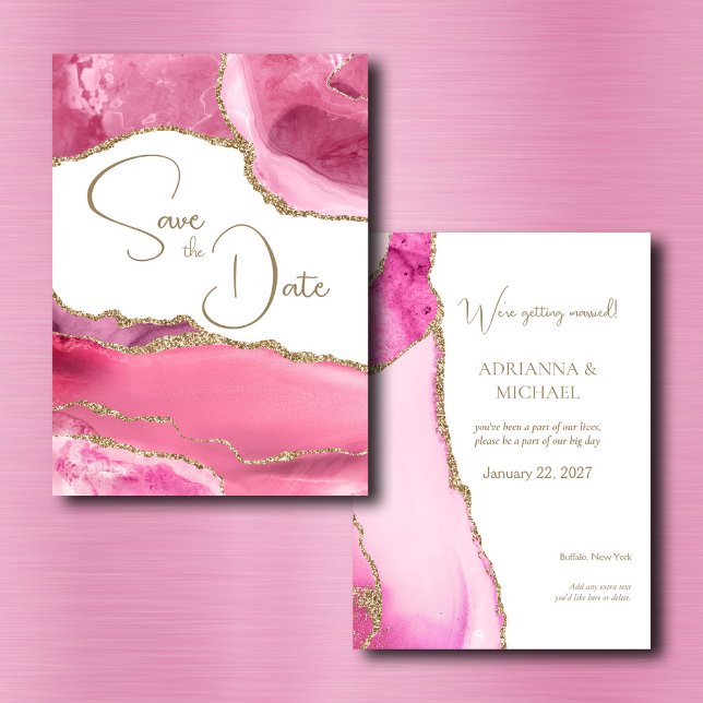 Pink Gold Agate Wedding Save the Date Einladung (Von Creator hochgeladen)