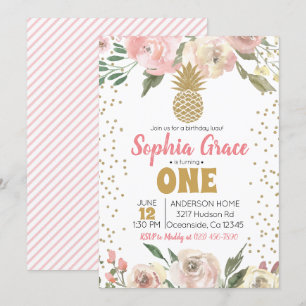 Pink & Gold Ananas Geburtstag Luau Einladung