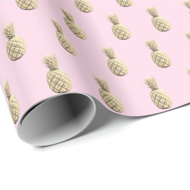 Pink Gold Ananas Gemustert Niedlich Trendy Hübsch Geschenkpapier (Rolleneckpunkt)
