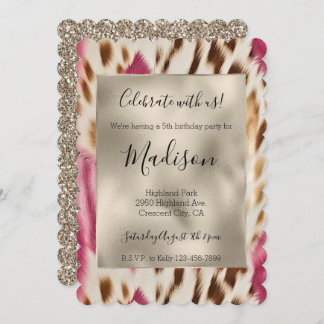 Pink Gold Animal Print Glitz Stilvoller Glitzer Einladung