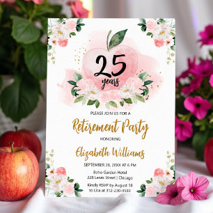 Pink Gold Apple Floral Teacher Rente Party Einladung