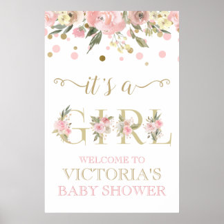 Pink Gold Aquarell Bläserne Babydusche Zeichen Poster