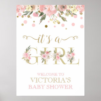 Pink Gold Aquarell Bläserne Babydusche Zeichen Poster
