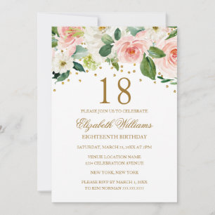 Pink Gold Aquarell Floral 18. Geburtstag Einladung