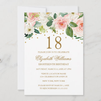 Pink Gold Aquarell Floral 18. Geburtstag Einladung