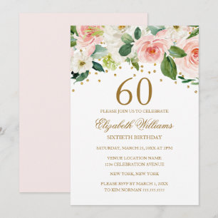 Pink Gold Aquarellblume 60. Geburtstag Einladung