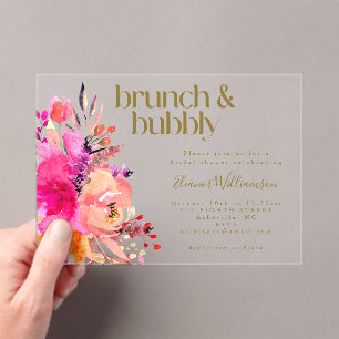 Pink Gold Aquarellfarben Brautparty Brunch Acryleinladungen