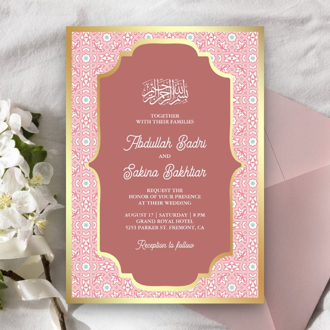 Pink Gold Arabesque Muster muslimische Hochzeit Einladung (Von Creator hochgeladen)