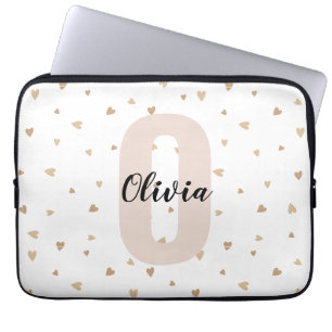 Pink Gold Ästhetik Monogramm Name mit Herzen Laptopschutzhülle