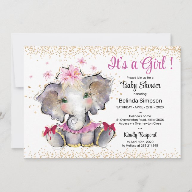 Pink Gold Baby Dusche Einladung Baby Elephant