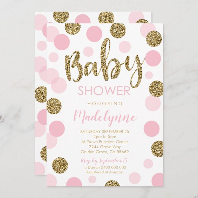 Pink Gold Baby Dusche Einladung Confetti Girl (Vorne/Hinten)