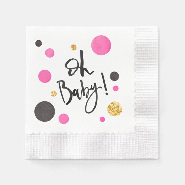 Pink & Gold Baby Dusche Napkins für Mädchen - Oh B Serviette (Vorderseite)