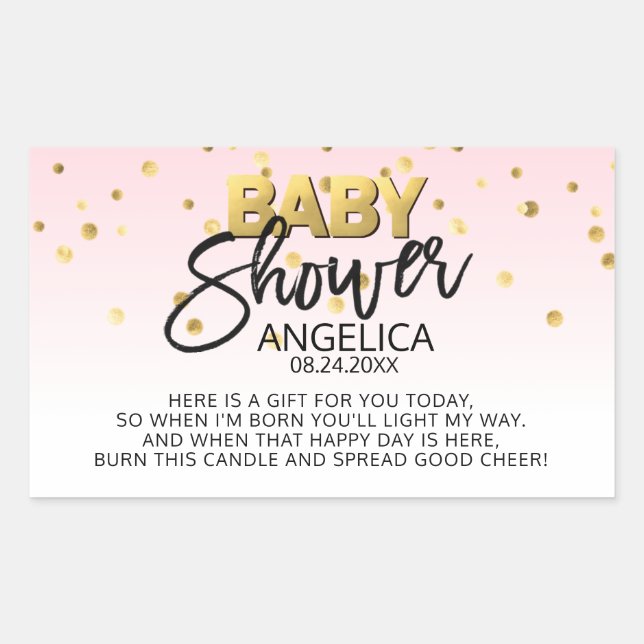 Pink Gold Baby Duschkabine Votive Fevor Labels Rechteckiger Aufkleber (Vorderseite)