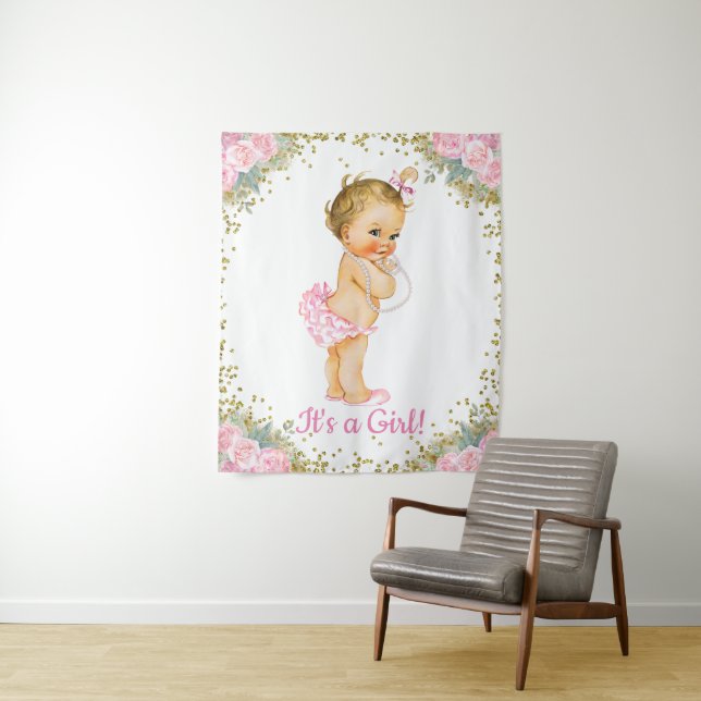 Pink Gold Baby Shower Banner Backdrops Wandteppich (Beispiel)