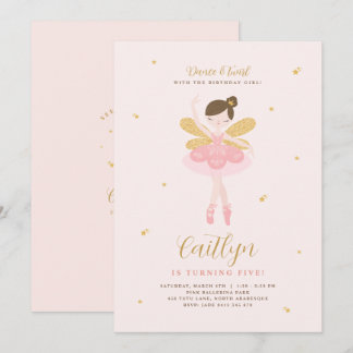 Pink & Gold Ballerina Fairy Einladung zum Geburtst