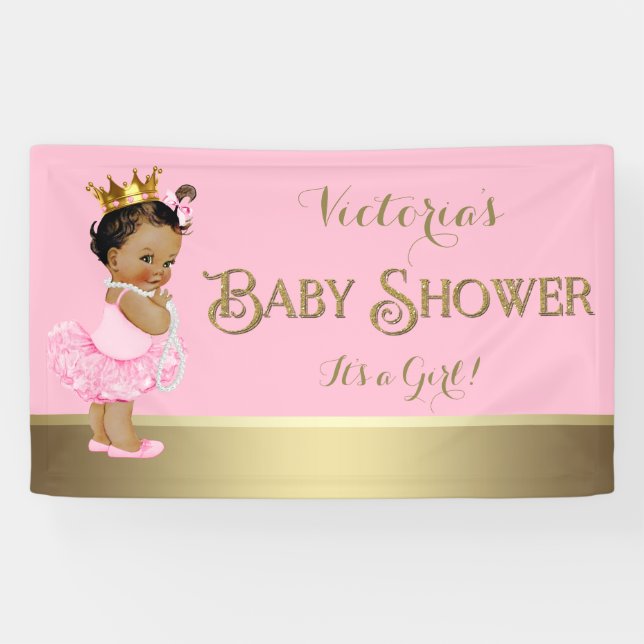 Pink Gold Ballerina Tutu Pearl Baby Dusche Banner (Horizontal)