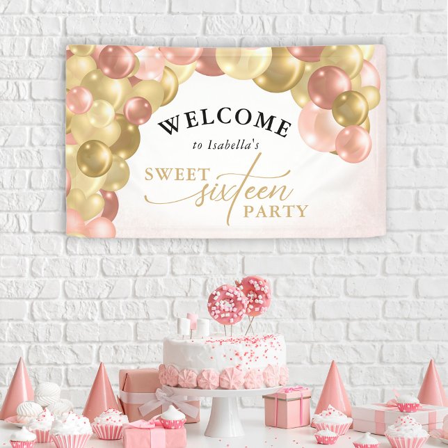 Pink & Gold Ballon Arch Sweet 16 Party Willkommen Banner (Von Creator hochgeladen)