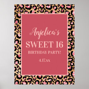 Pink Gold Black Leopard Print Girl's Sweet 16 Poster