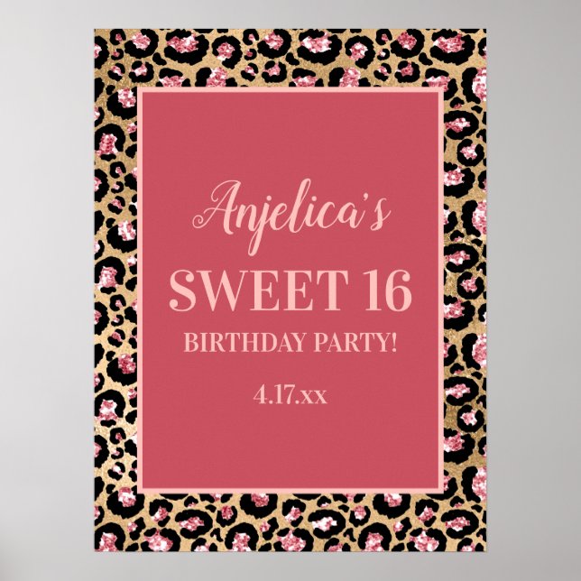 Pink Gold Black Leopard Print Girl's Sweet 16 Poster (Vorne)