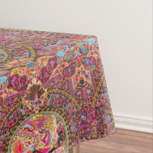 Pink Gold Blue Persian Floral Blumen Pfau Kunst Tischdecke