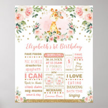 Pink Gold Blume Giraffe 1. Geburtstag Meilenstein