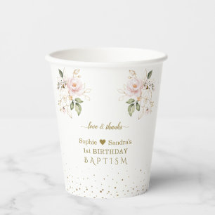 Pink Gold Blume Girls Twins 1. Geburtstag Taufe Pappbecher