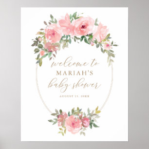 Pink Gold Blumengrün Kinderdusche Begrüßungszeiche Poster