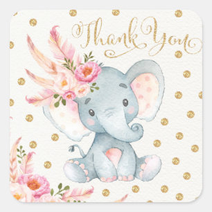 Pink Gold Boho Elephant Birthday Favor Aufkleber