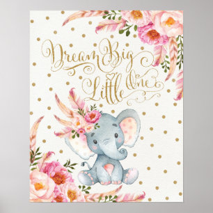 Pink Gold Boho Elephant Kinderzimmer Mauer Prinz Poster