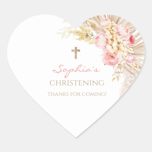 Pink Gold Boho Girl Christening Stickers (Vorderseite)