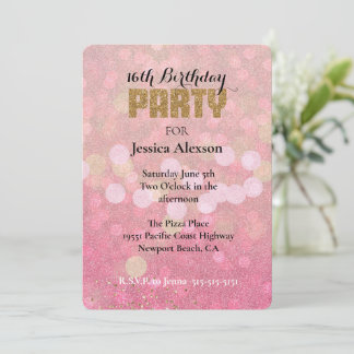 Pink Gold Bokeh Glitzer Geburtstag Einladung