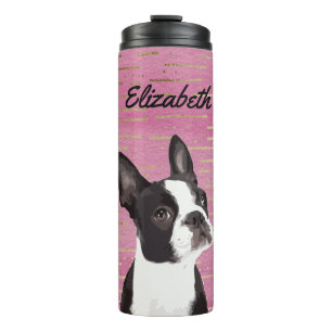 Pink Gold Boston Terrier Dog Lover Tiername Thermosbecher