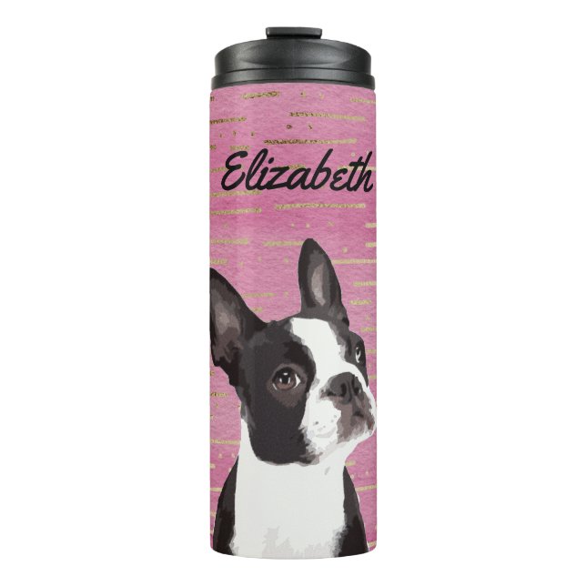 Pink Gold Boston Terrier Dog Lover Tiername Thermosbecher (Vorderseite)