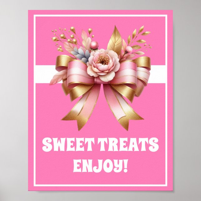 Pink Gold Bow Sweet Leckereien Geburtstag Zeichen Poster (Vorne)