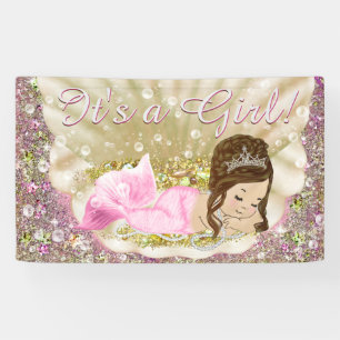 Pink Gold Brünett Mermaid Baby Duschbanner Banner