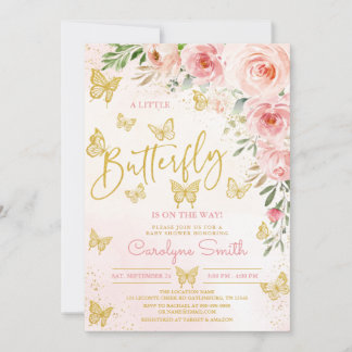Pink Gold Butterfly Baby Dusche Einladung