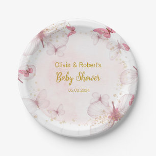 Pink Gold Butterfly Baby Dusche Pappteller